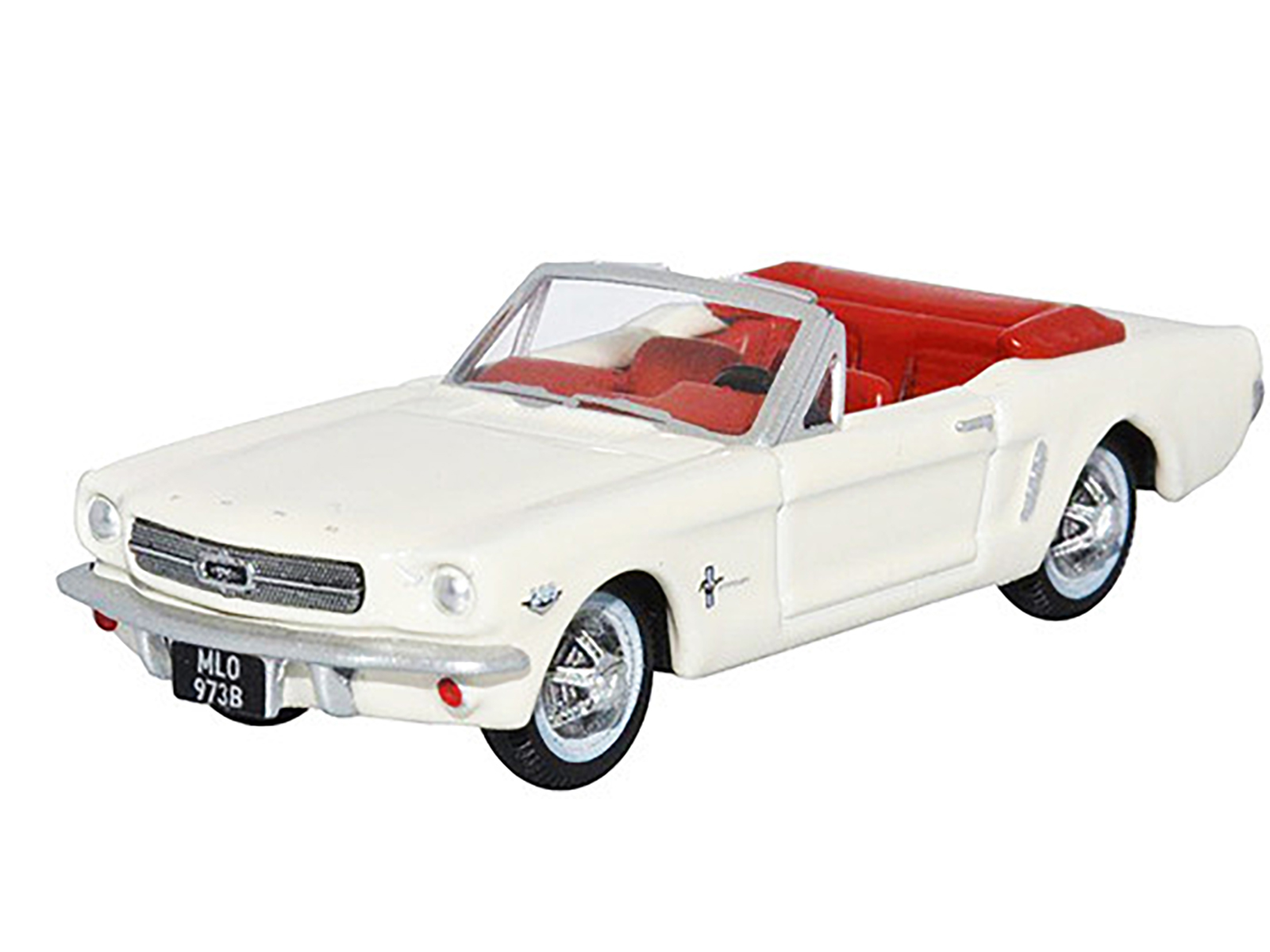 1965 Ford Mustang Convertible Wimbledon White (Goldfinger) with Red Interior 1/87 (HO) Scale Diecast Model Car by Oxford Diecast