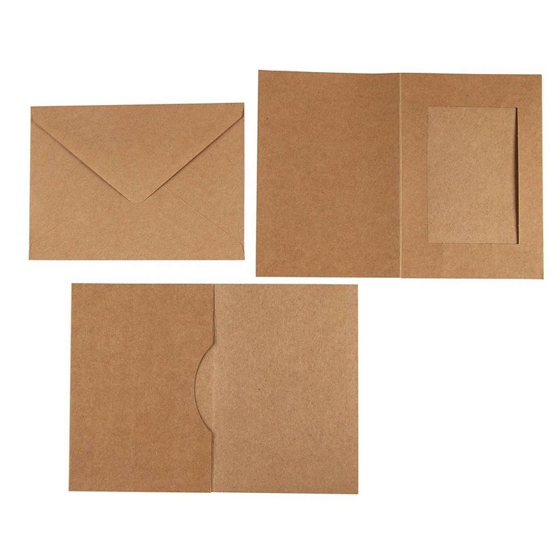 48-Pack Photo Insert Greeting Cards with Envelopes Included, Kraft Brown Paper, Holds 4" x 6" Photos