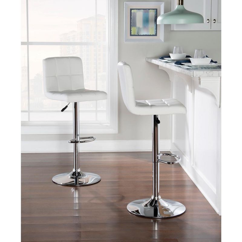 Powell White Quilted Faux Leather & Chrome Adjustable Height Bar Stool
