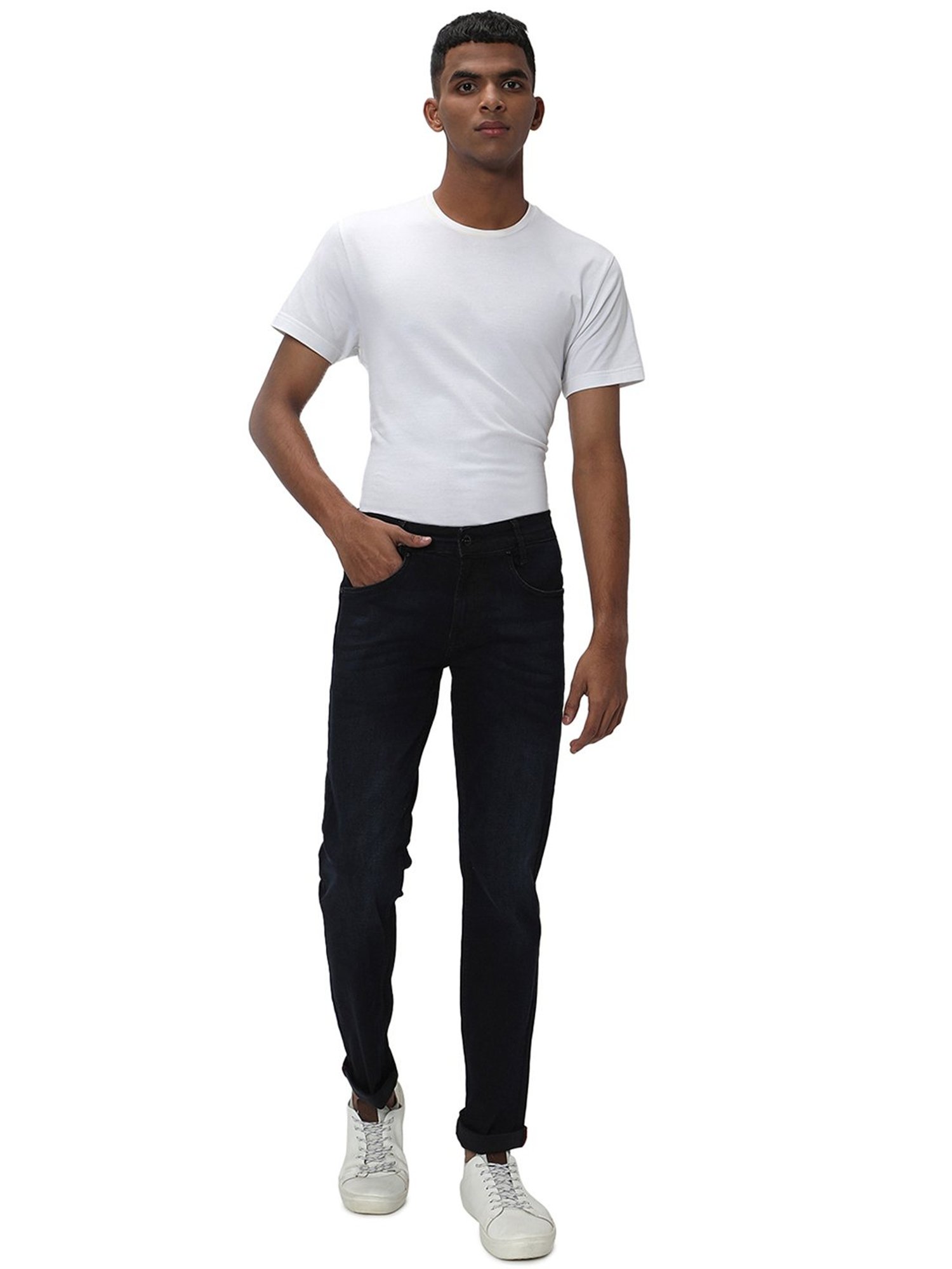 Mufti Dark Blue Straight Fit Lightly Washed Jeans