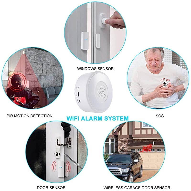 Home Alarm System 8-Piece kit, Alarm Security System Free App and notisfication Push with Optional 24/7 Professional Monitoring, Works with Alexa