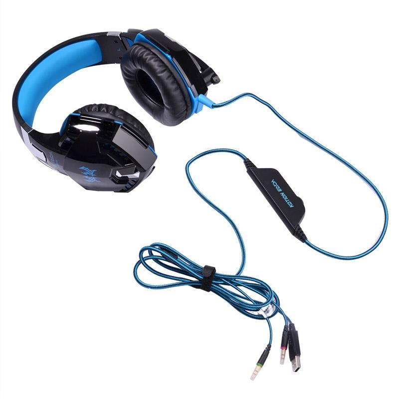 EACH G2000 Over-ear Stereo Bass Gaming Headset with Mic & LED Light for Computer, Cable Length: 2.2m(Blue)