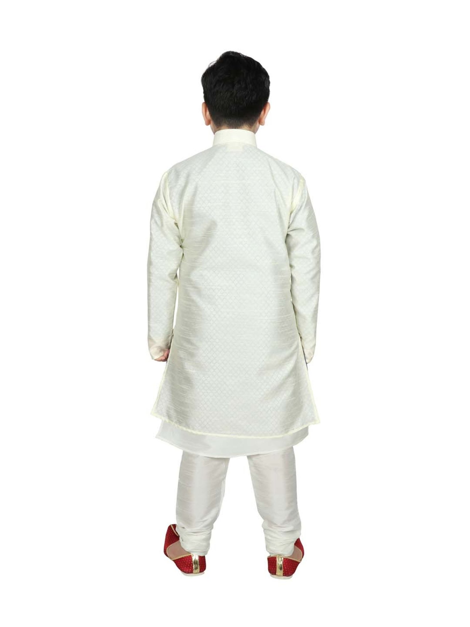 SG Yuvraj Kids Cream & White Textured Pattern Full Sleeves Kurta Set