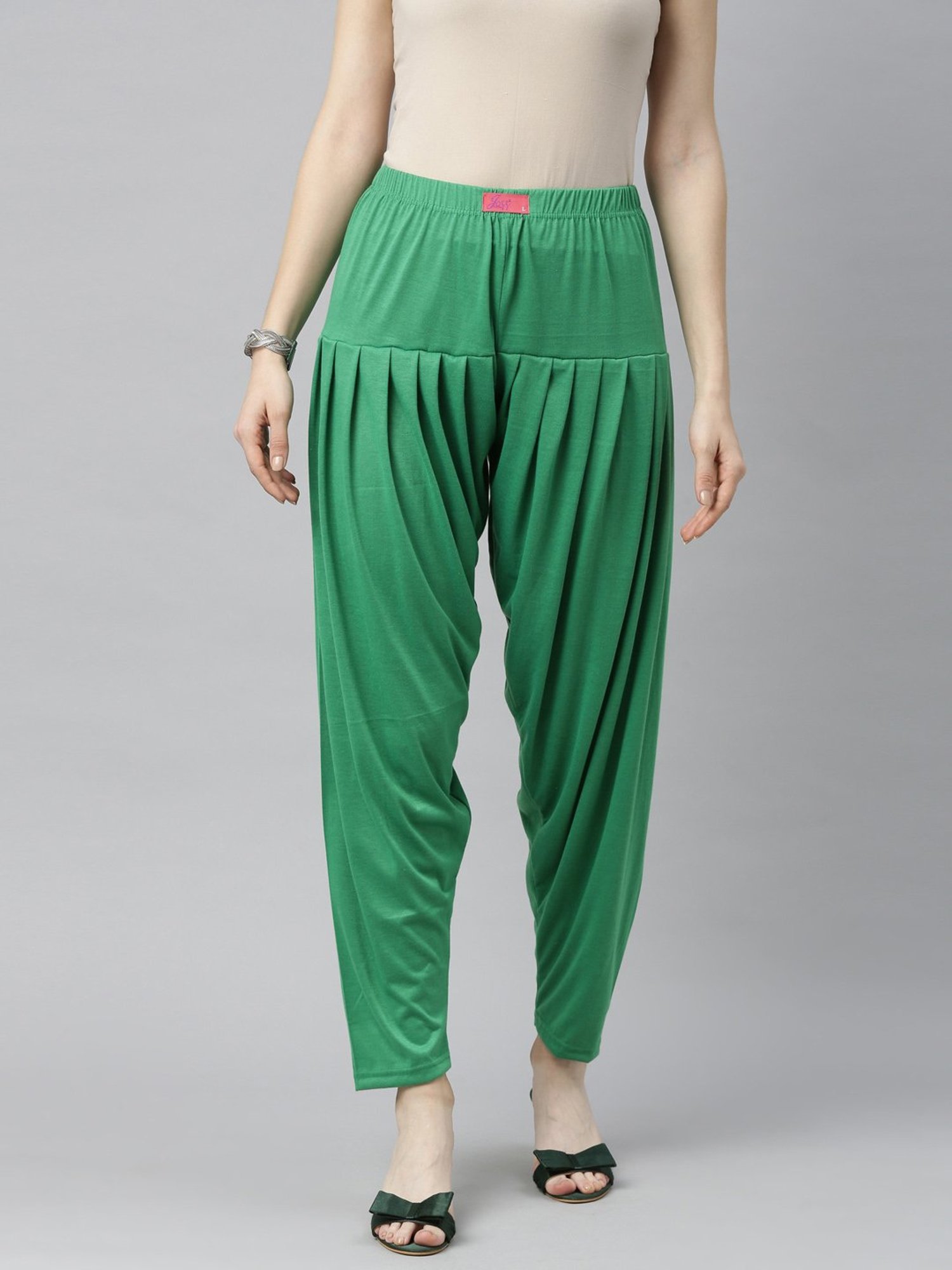 JCSS Green & White Patiala Pants - Pack Of 3