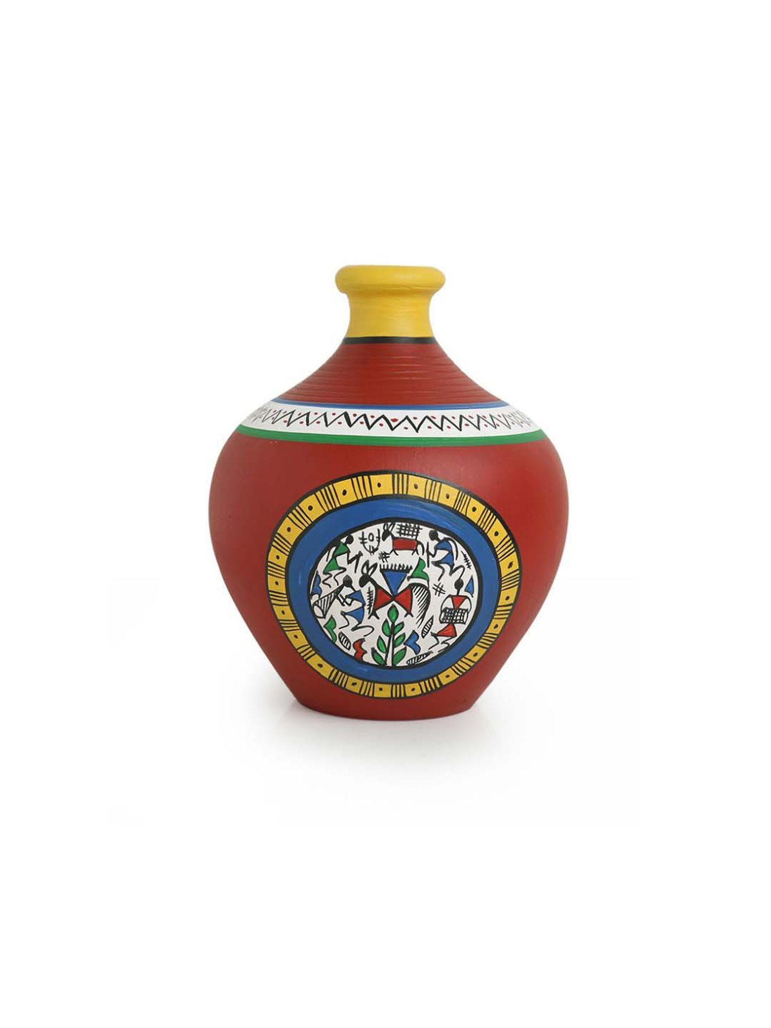 ExclusiveLane 'Warli Red Matkis' Hand-Painted Vases Combo In Terracotta (Set of 3)