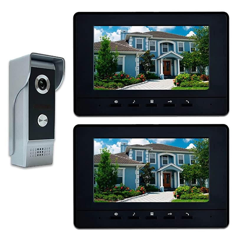 Video Intercom System, 7 Inches Video Doorbell Door phone System, Wired Video Door Phone HD Camera kits Dual-way Intercom for Villa House Office Apartment 1-IR camera 2-LCD color monitor