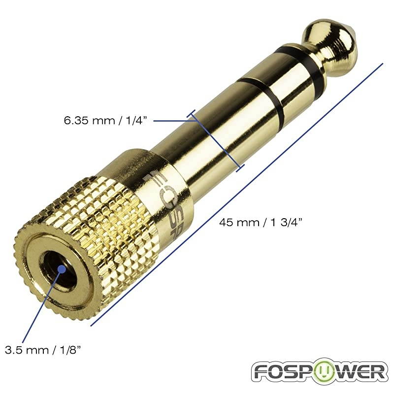 6.35mm (1/4 inch) Male to 3.5mm (1/8 inch) Female 3-Conductor TRS AUX Stereo Audio Headphone Jack Adapter - 24K Gold Plated (1 Pack)