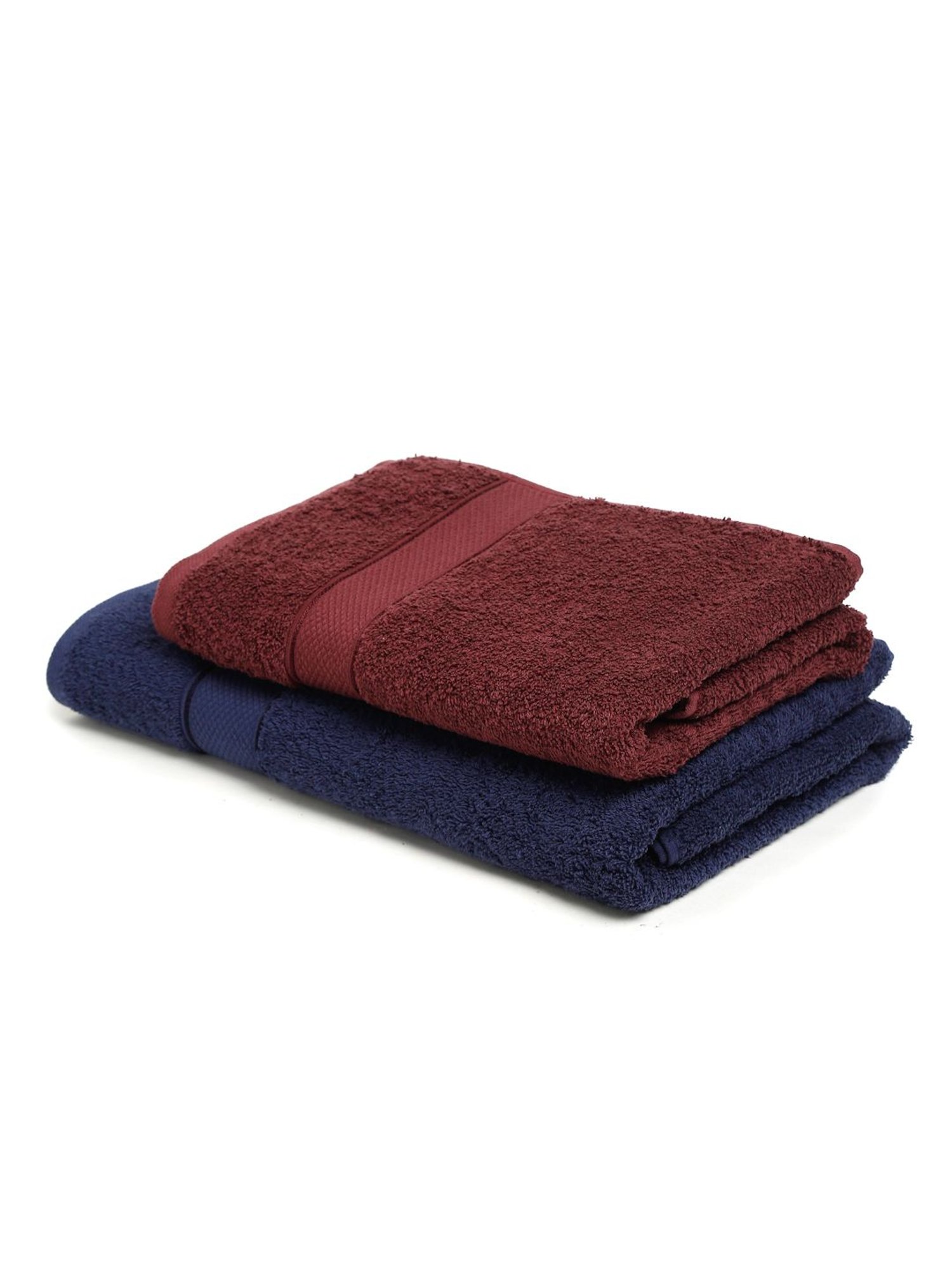 Creeva Navy & Wine 525 GSM Cotton Bath Towel Set of 2