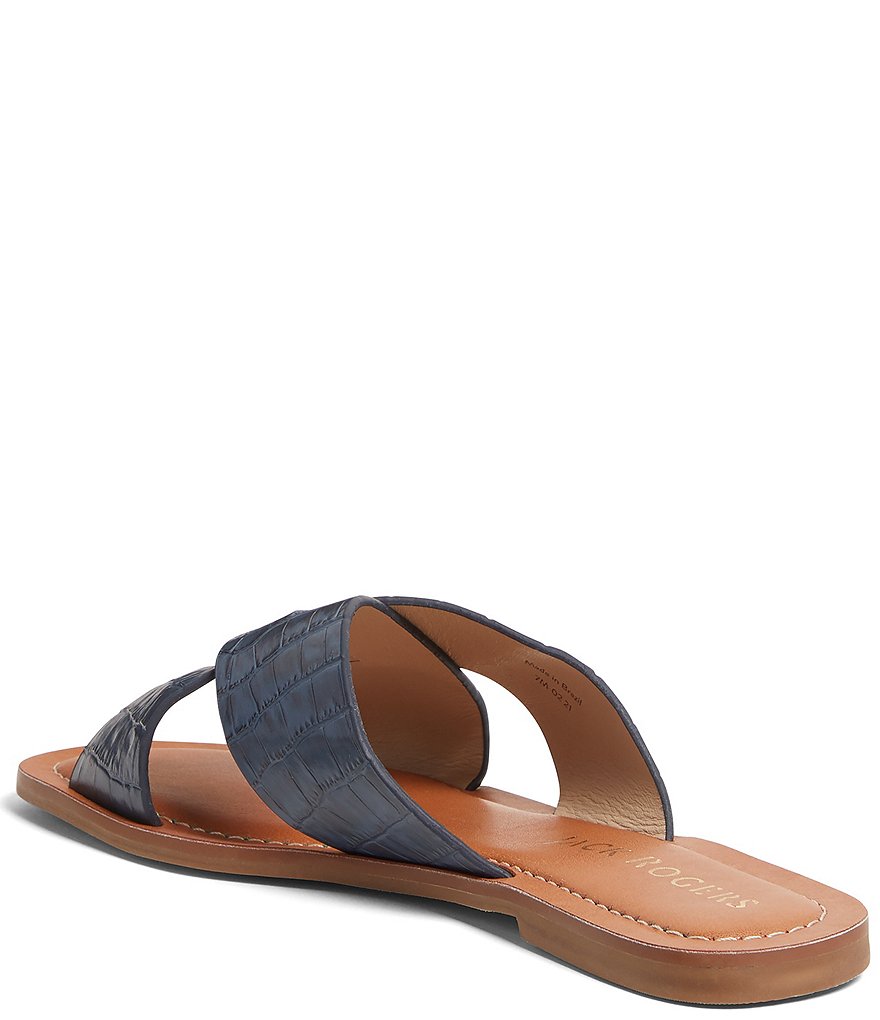 Jack Rogers Sloane Slotted X Band Croco Print Leather Slides