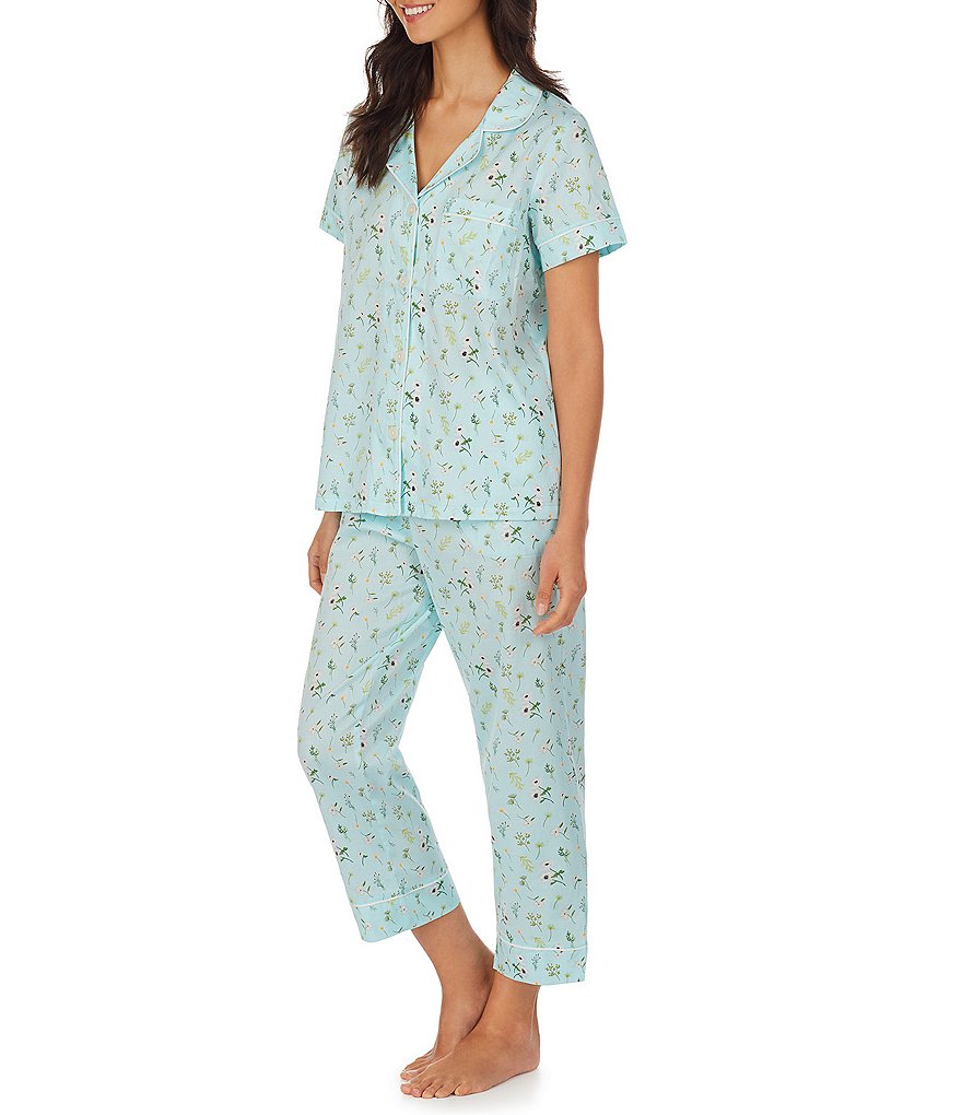 BedHead Pajamas Spring Garden Print sateen Woven Cropped Coordinating Pajama Set