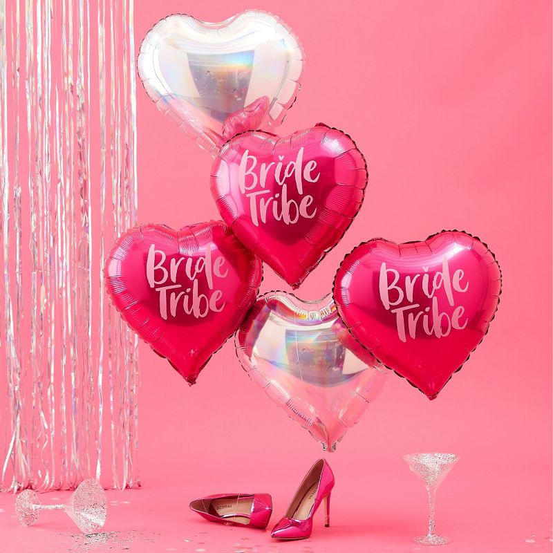 "Bride Tribe" Iridescent Foil Balloon Hot Pink