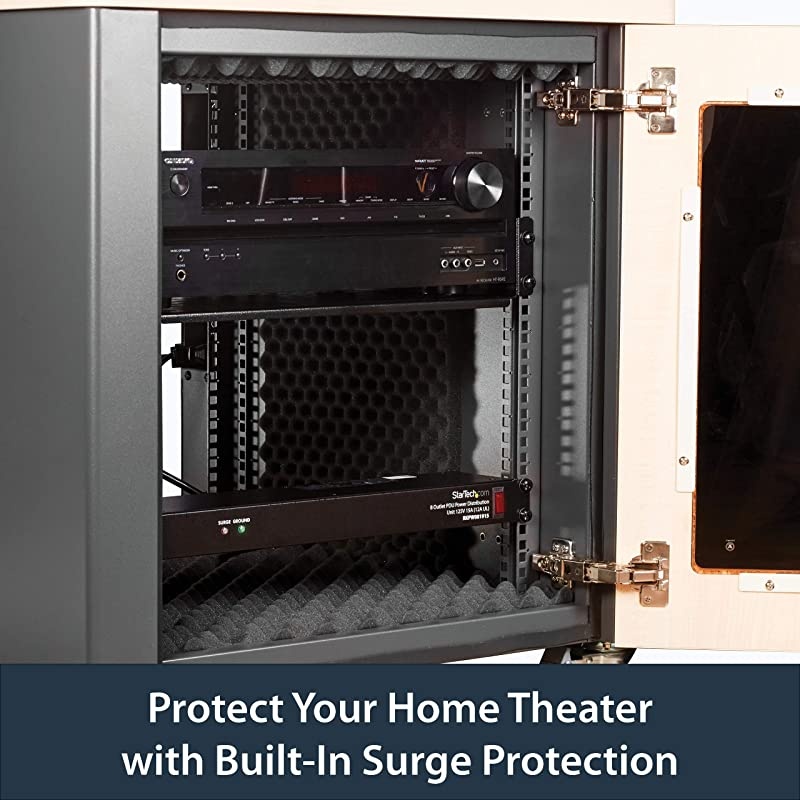 com 8 Outlet Horizontal 1U Rack Mount PDU Power Strip for Network Server Racks Surge Protection 120V15A with 6 Ft Power Cord RKPW081915 Black