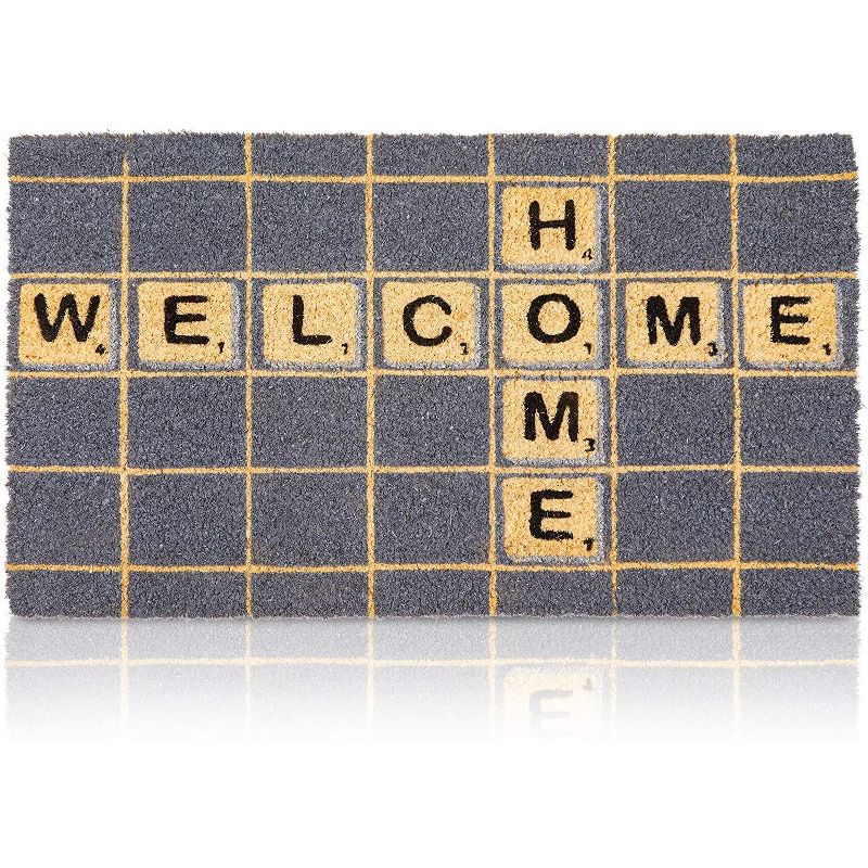 Juvale Welcome Scrabble Tile Coir Door Mat Indoor Outdoor Doormat Nonslip Front Rugs 17"x30"
