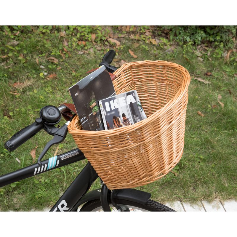 Vintiquewise Wicker Front Bike Basket with Faux Leather Straps