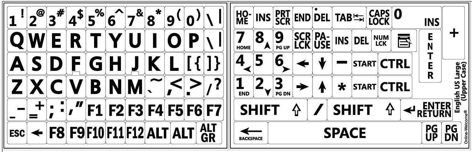 Five 5 English US Large Print Letters Keyboard Stickers Black Yellow White Gray Backgrouns 5 Colors in One Order