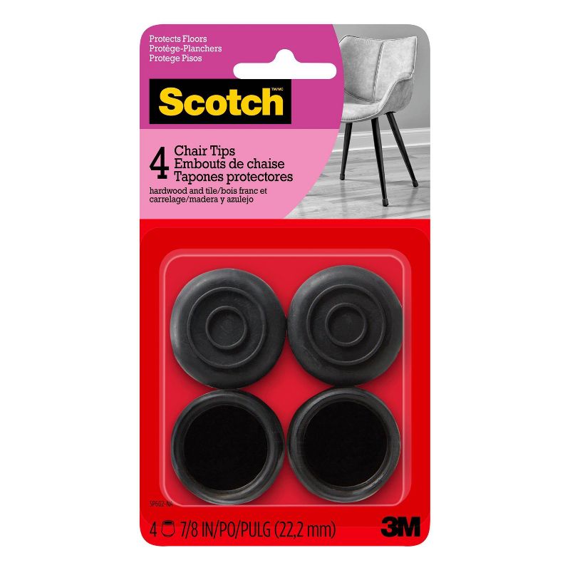 Scotch 4pk 7-8' Rubber Chair Tips Black
