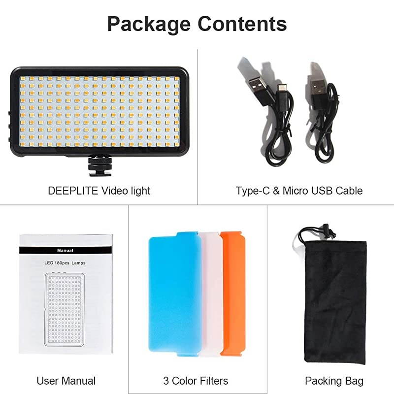LED Video Light Bicolor On Camera Light Panel for Photo Video Live Stream Super Slim and Portable Fill Light for DSLR Camera Nikon Canon Sony 180 LED Dimmable with LCD Display Alloy Body