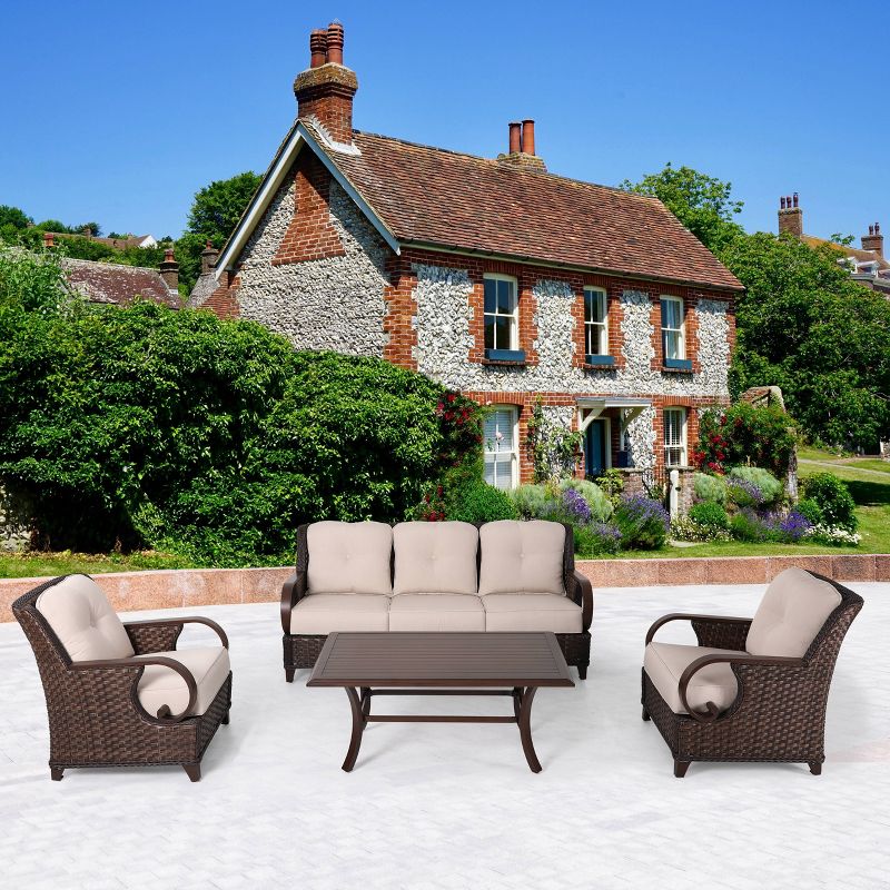 4pc Outdoor Wicker Sofa Set Brown - Nuu Garden
