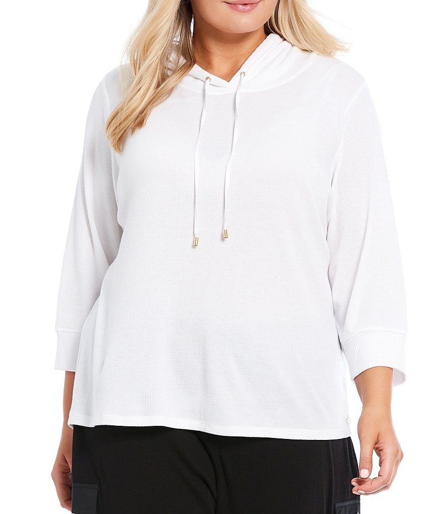 Ruby Rd. Plus Size Ombre Striped 3/4 Sleeve Button Front Long Cardigan