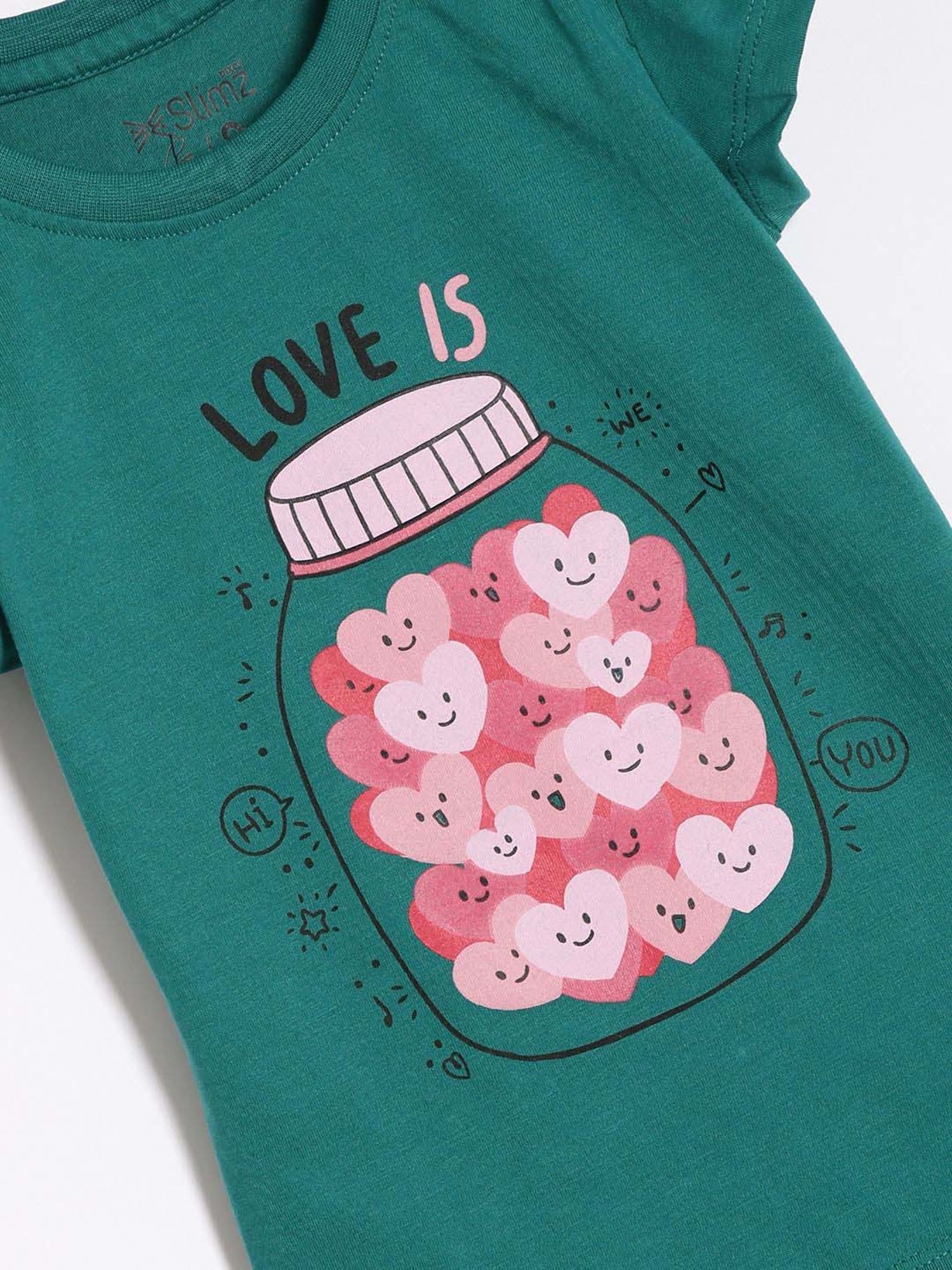 Dixcy Slimz Kids Teal Blue & Pink Cotton Printed T-Shirt