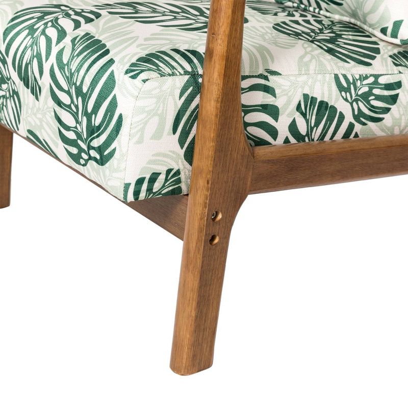 Accent Armchair with Walnut Ruberwood Frame Green/Fabric Pattern - Glitzhome