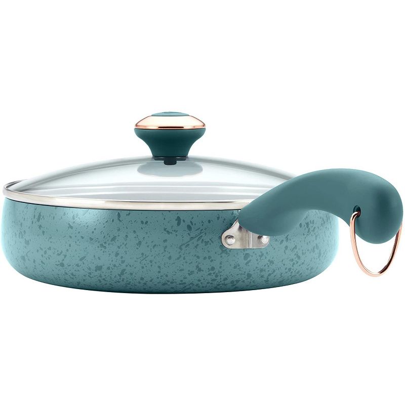 Paula Deen 12513 Signature Nonstick Cookware Pots and Pans Set, 15 Piece, Aqua Speckle