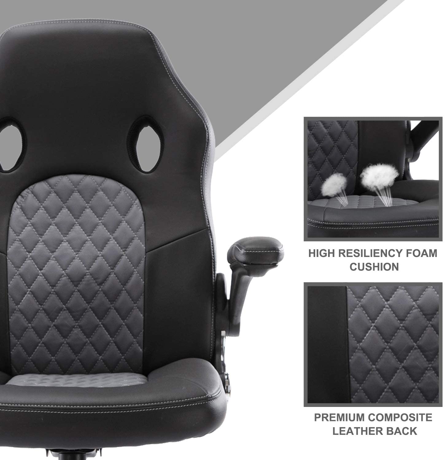 SMUGDESK Office Chair, Gaming Chair Leather, Computer Desk Chair Task Swivel Executive Chairs High Back with Padded Seat Armrests and Rolling Casters (Black)