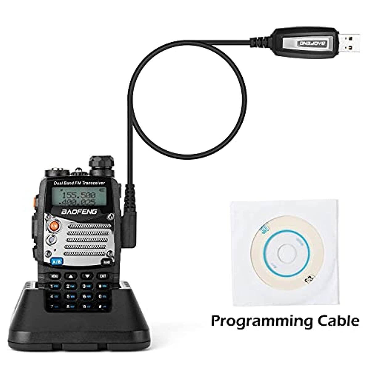 BaoFeng UV-5R 8W Ham Radio Walkie Talkie Dual Band 2-Way Radio with an Extra 3800mAh Battery Handheld Walkie Talkies with Baofeng Hand Mic and Programming Cable