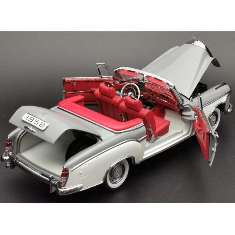 1958 Mercedes Benz 220 SE Convertible Gray and White with Red Interior 1/18 Diecast Model Car by SunStar