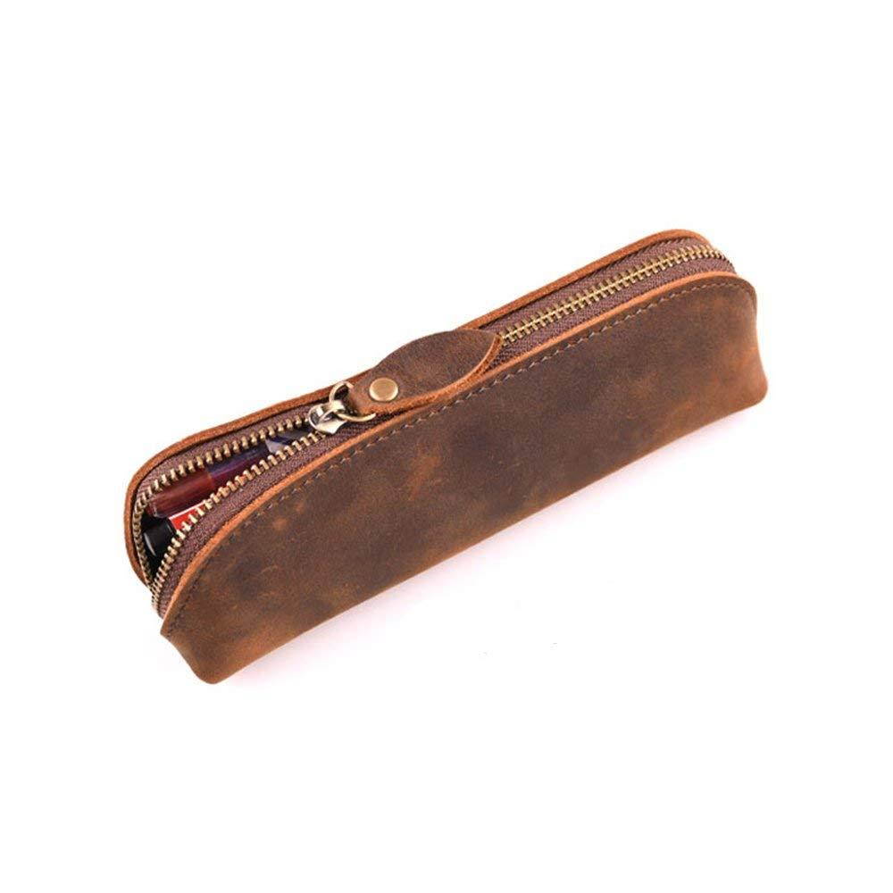 SAIBANG Vintage Leather Pencil Case with Zipper, Handmade Genuine Leather Stationery Art Supplies College Office Pencil Holder Pen Case Pouch Unisex