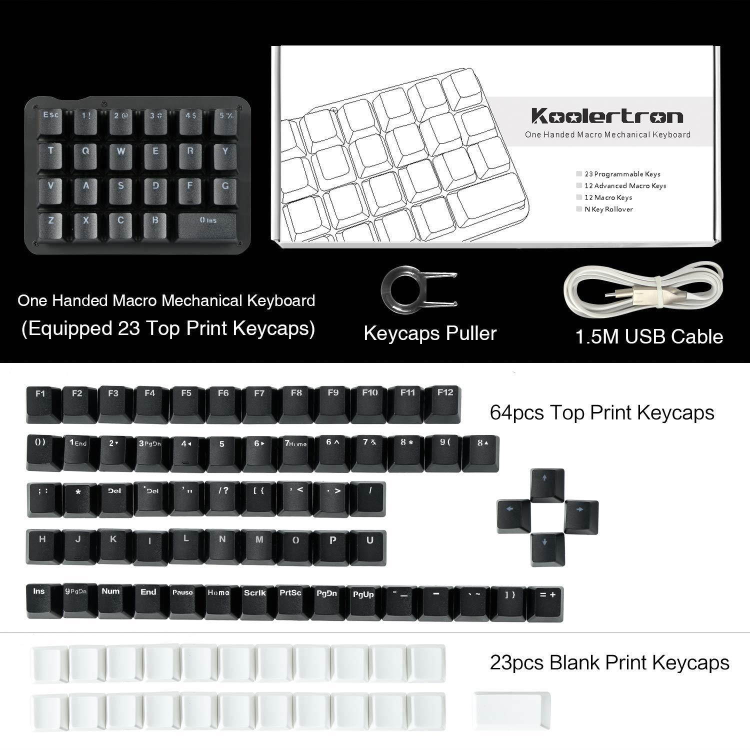 Koolertron One Handed Macro Mechanical Keyboard, RGB LED Backlit Portable Mini One-Handed Mechanical Gaming Keypad 23 Fully Programmable Keys Red Switches