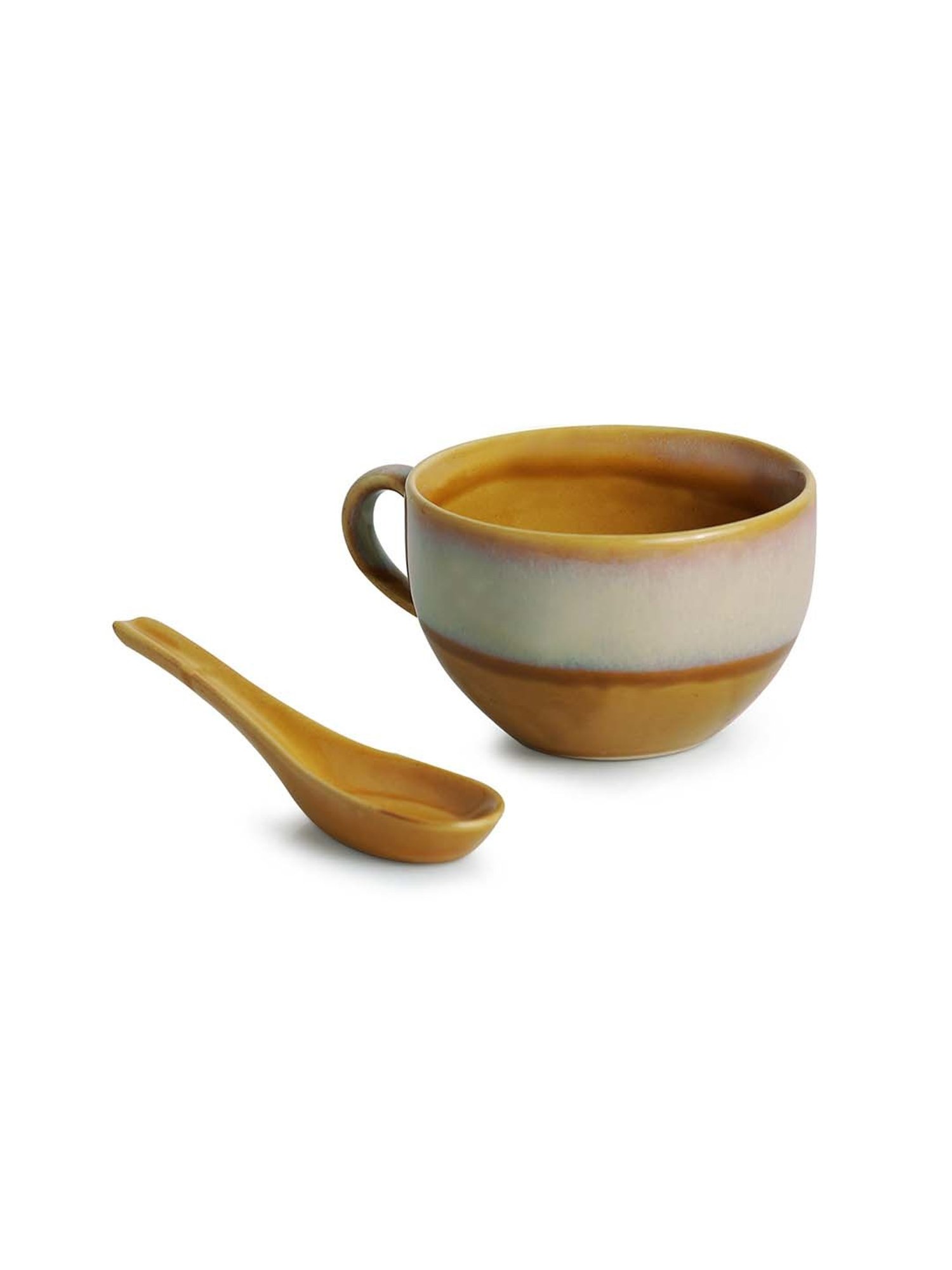 ExclusiveLane 'The Eclipsed Four' Soup Bowls With Spoons Dual Glazed Studio Pottery In Ceramic (4)