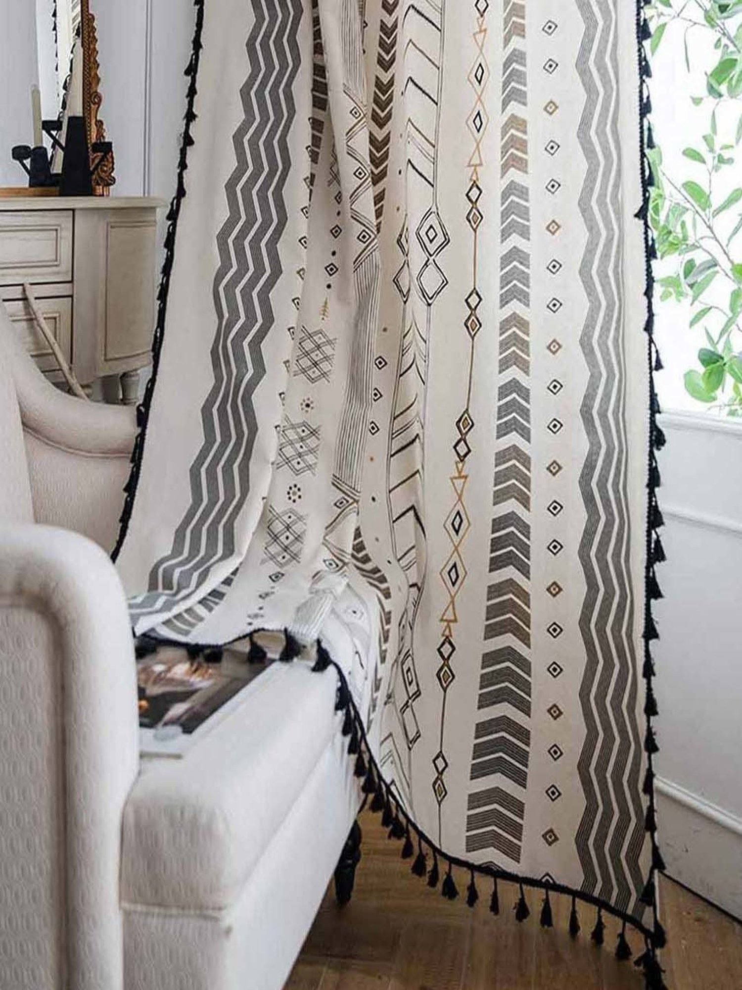 Urban Space Grey Cotton Door Curtain With Tieback & Eyelet