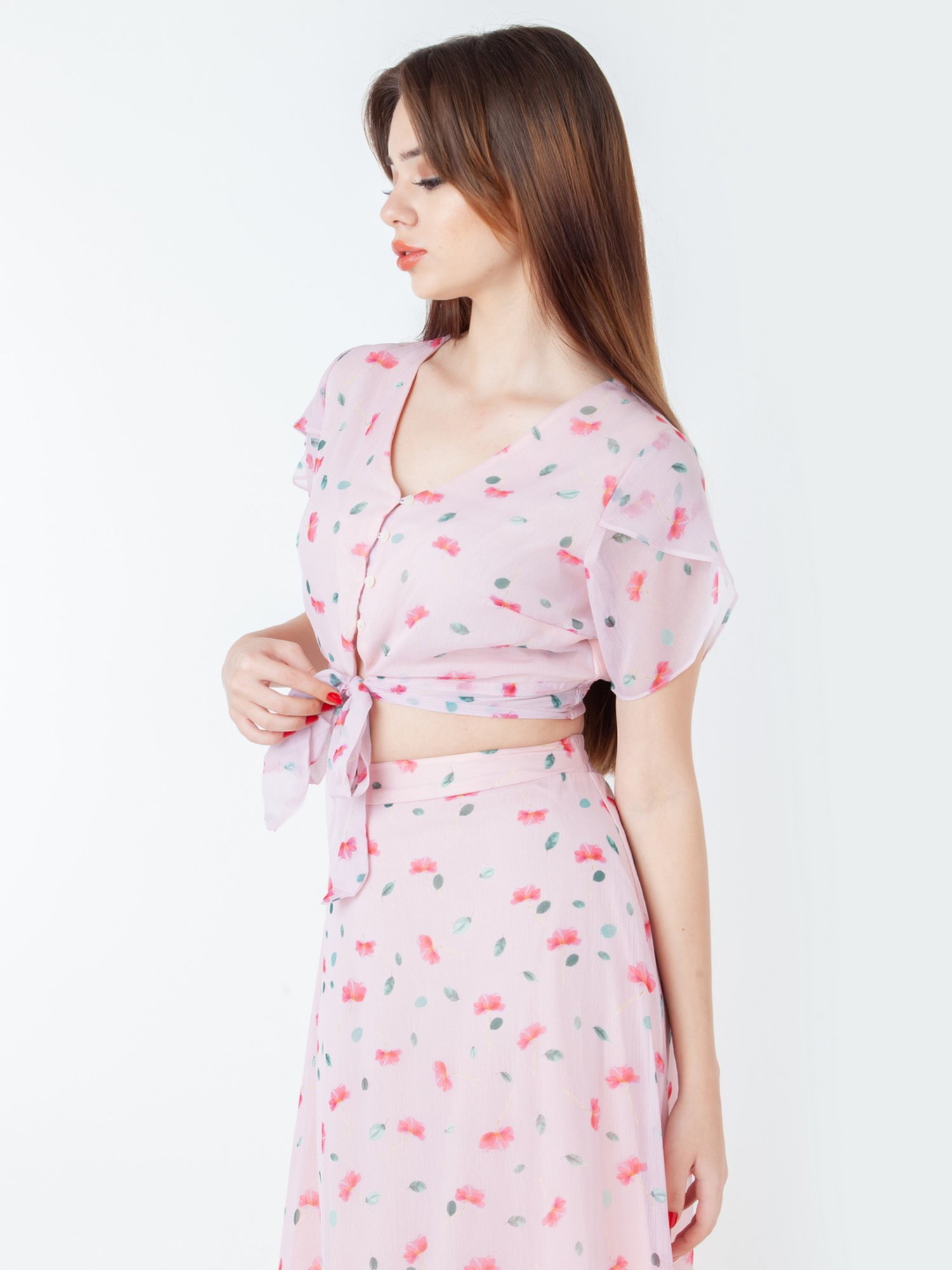 Zink London Pink Printed Crop Top