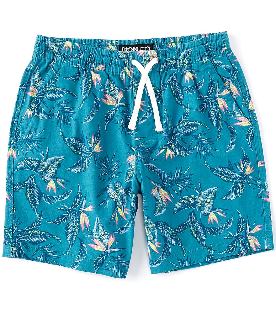 Iron Co. Yukon Twill Flat-Front 7#double; Inseam Jungle Floral Pull-On Shorts