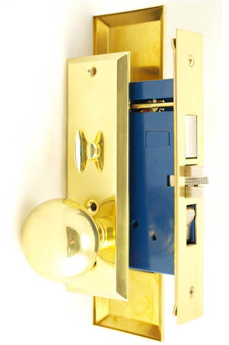 Em-D-Kay (Like Marks New Yorker 7NY10A/3) Brass US3 Right Hand Mortise Entry Lockset Through Bolted - Screwless Knobs with Self adjusting Spindles, 2-3/4" Backset, 1-1/4" x 8" Wide Faceplate, Lock Set