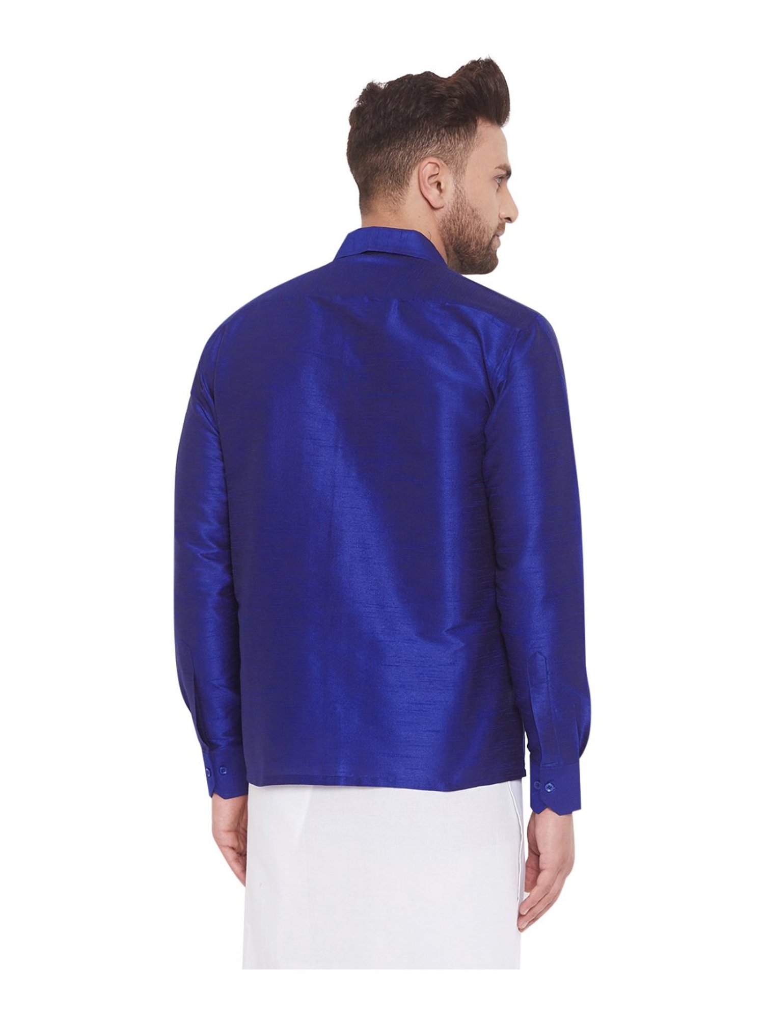 VASTRAMAY Blue Straight Fit Self Pattern Ethnic Shirt