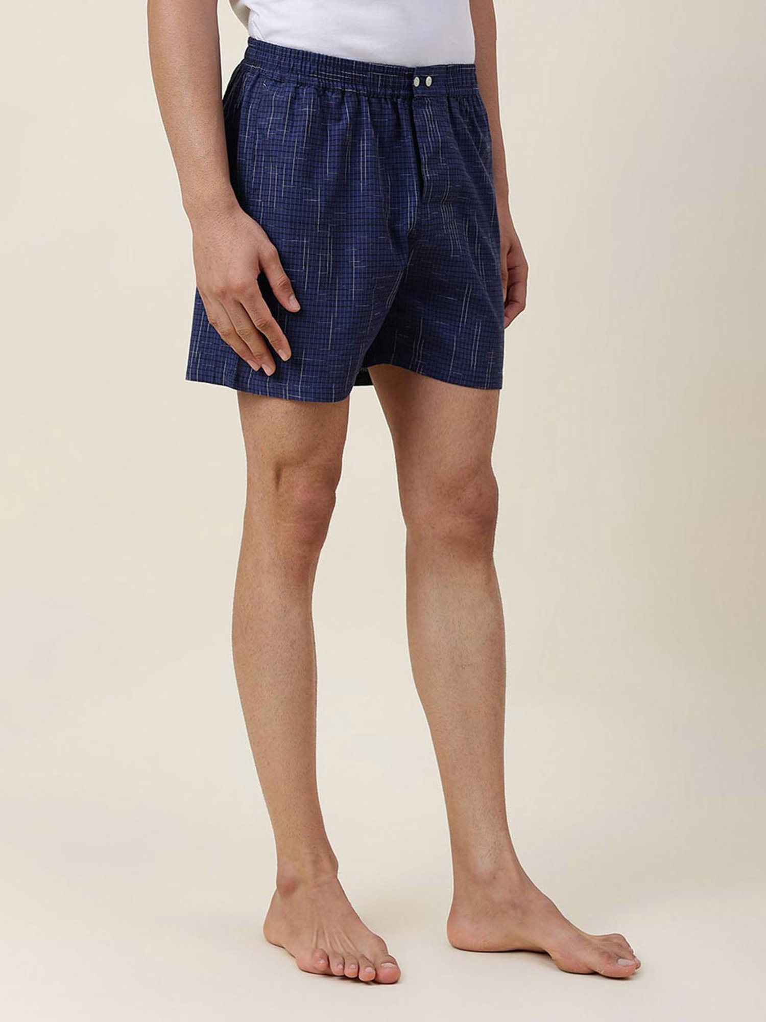 Fabindia Blue Comfort Fit Check Boxer Shorts - Pack of 2