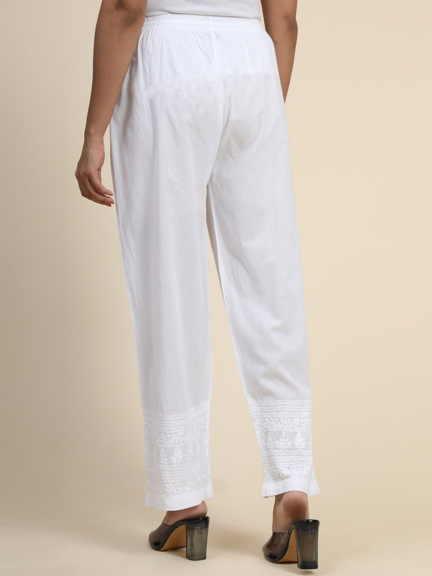 HOK Chikankari Cotton Pant Trouser White