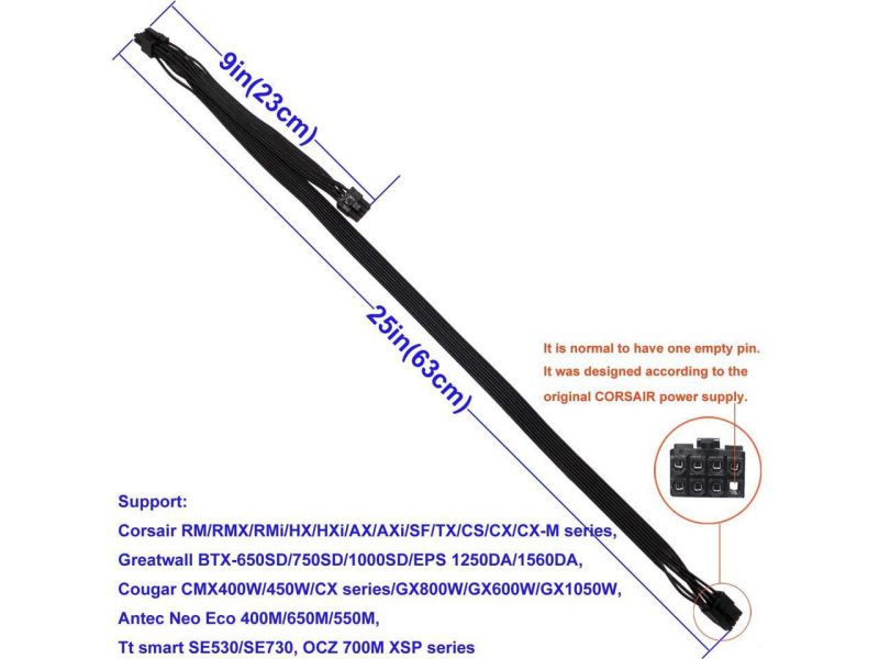 ATX CPU 8 Pin Male to Dual PCIe 2X 8 Pin (6+2) Male Power Adapter Cable for Corsair Modular Power Supply 25-inch+9-inch (63cm+23cm)