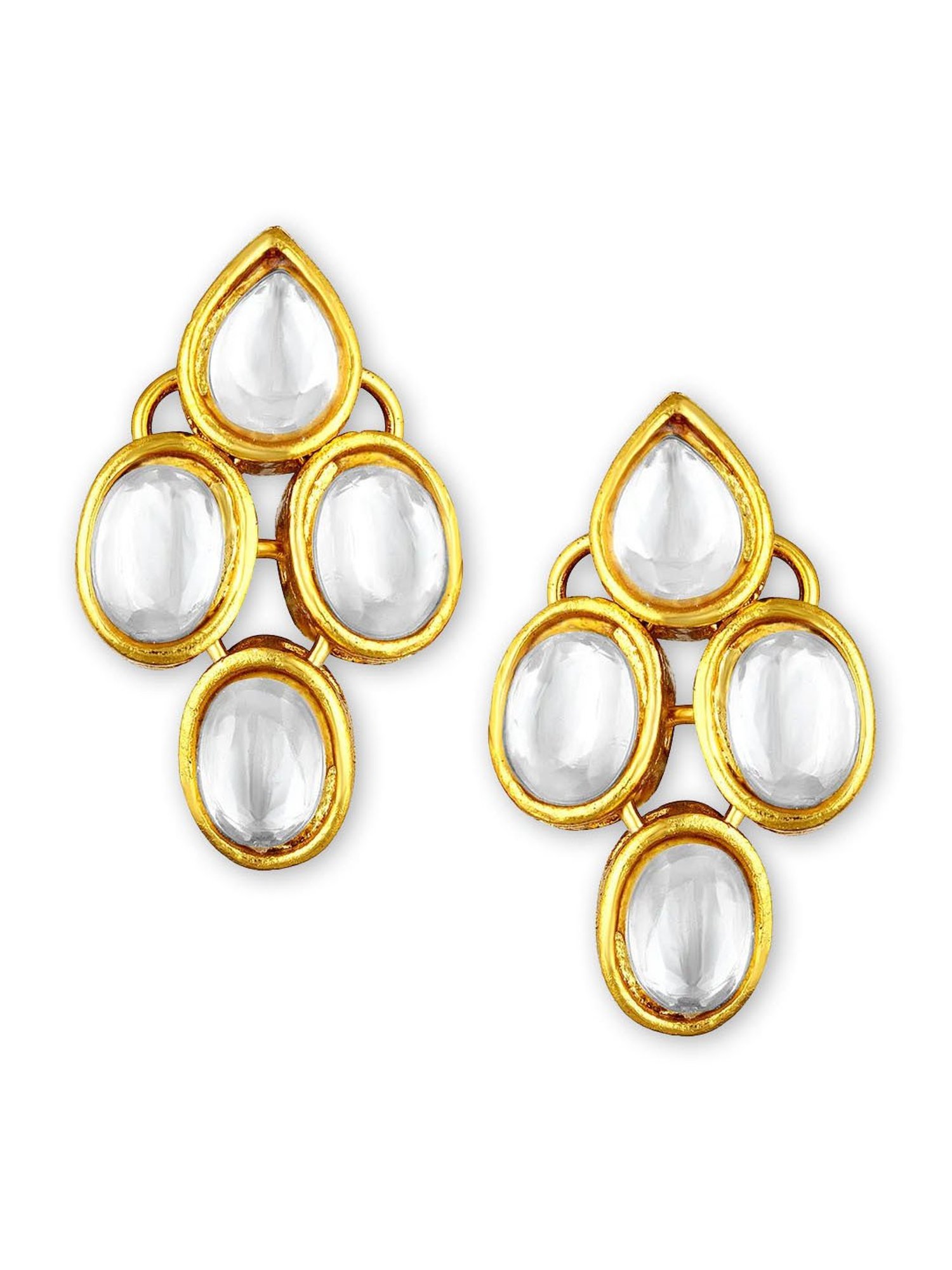 OOMPH White Pearls & Kundan Ethnic Mala Long Necklace Set with Drop Earrings