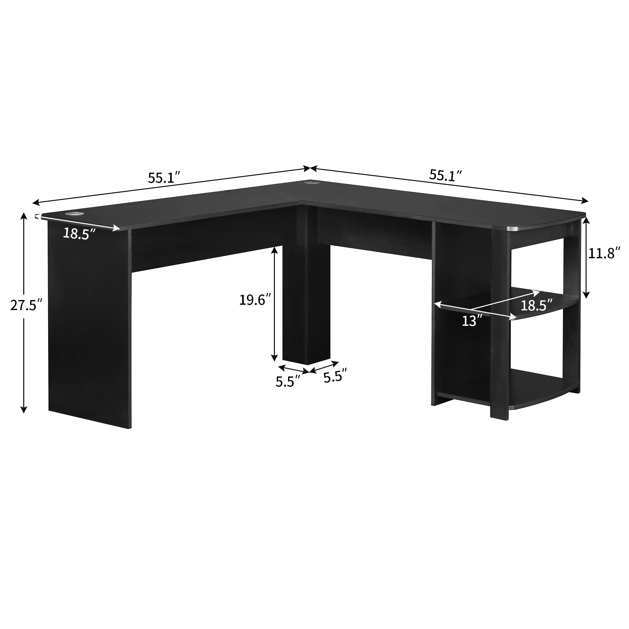 L-Shaped Corner Desk Gaming Desk Home Office Desk Computer Desk Study Workstation Furniture with 2 Open Storage Bookshelves NO Tool Assemble Required(Black)