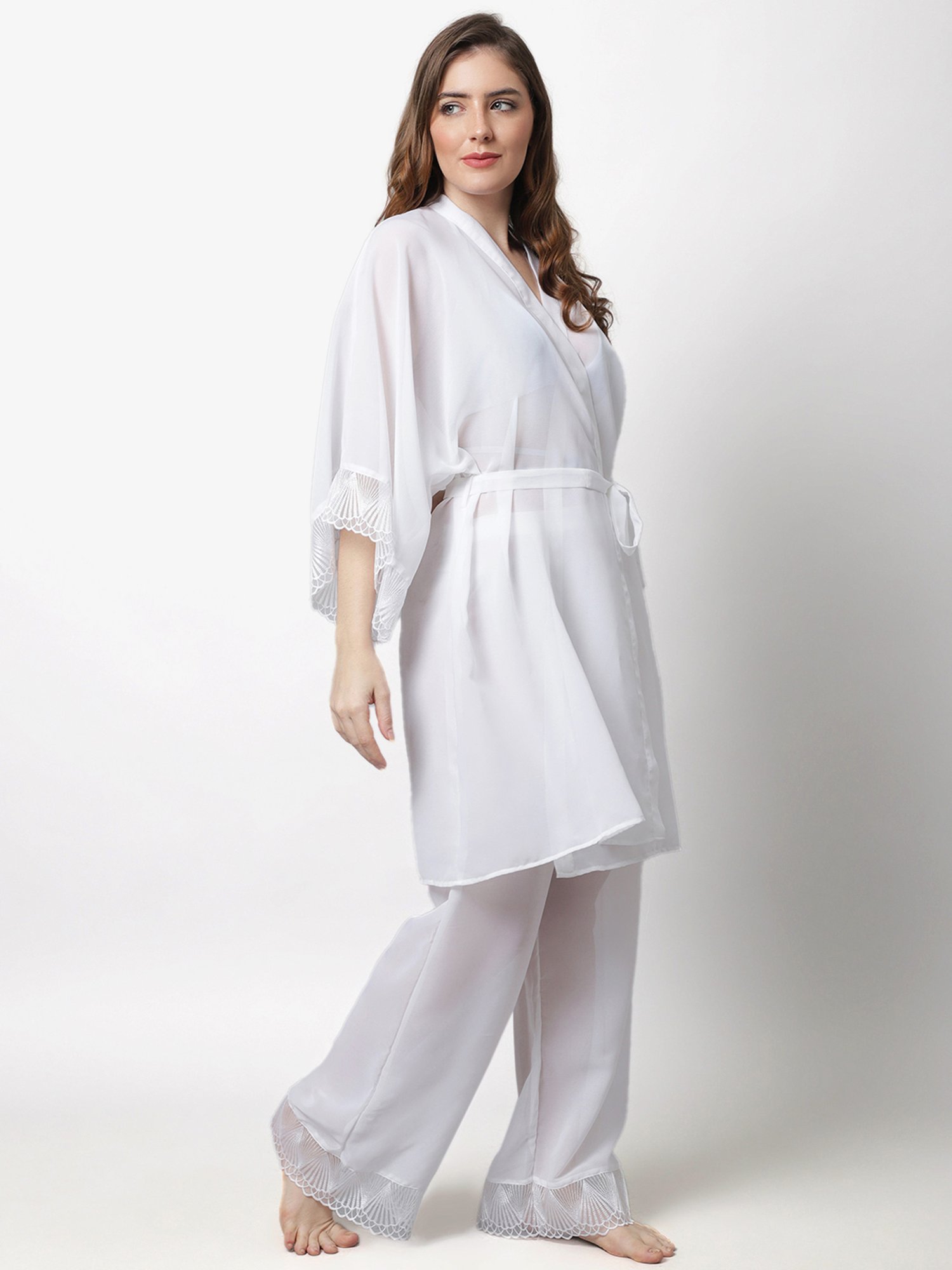 Erotissch White Plain Beachwear Co-Ord Set