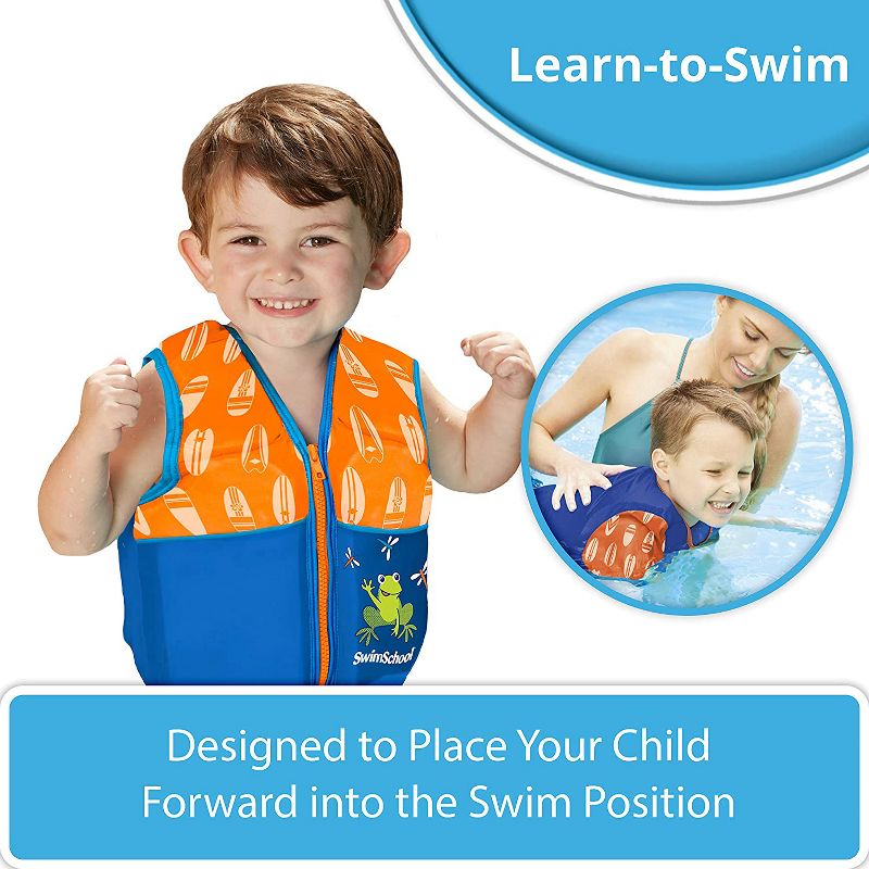 SwimSchool Medium/Large UPF 50 Flex Foam Flotation Pool Lake Swim Trainer Life Jacket Vest, Blue/Orange