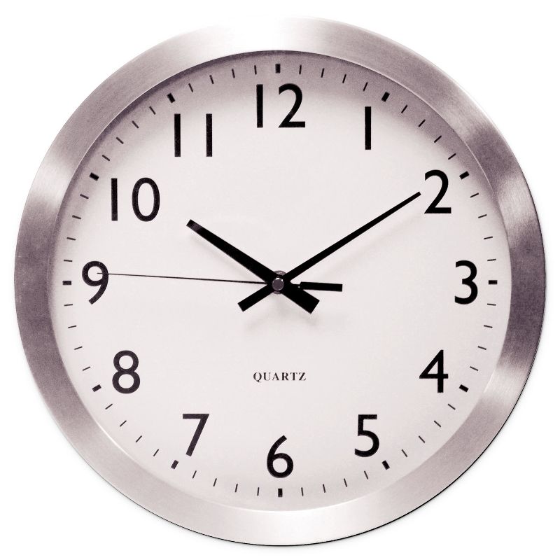 Universal Brushed Steel Finish Wall Clock 12" Silver 1 AA Battery 10425