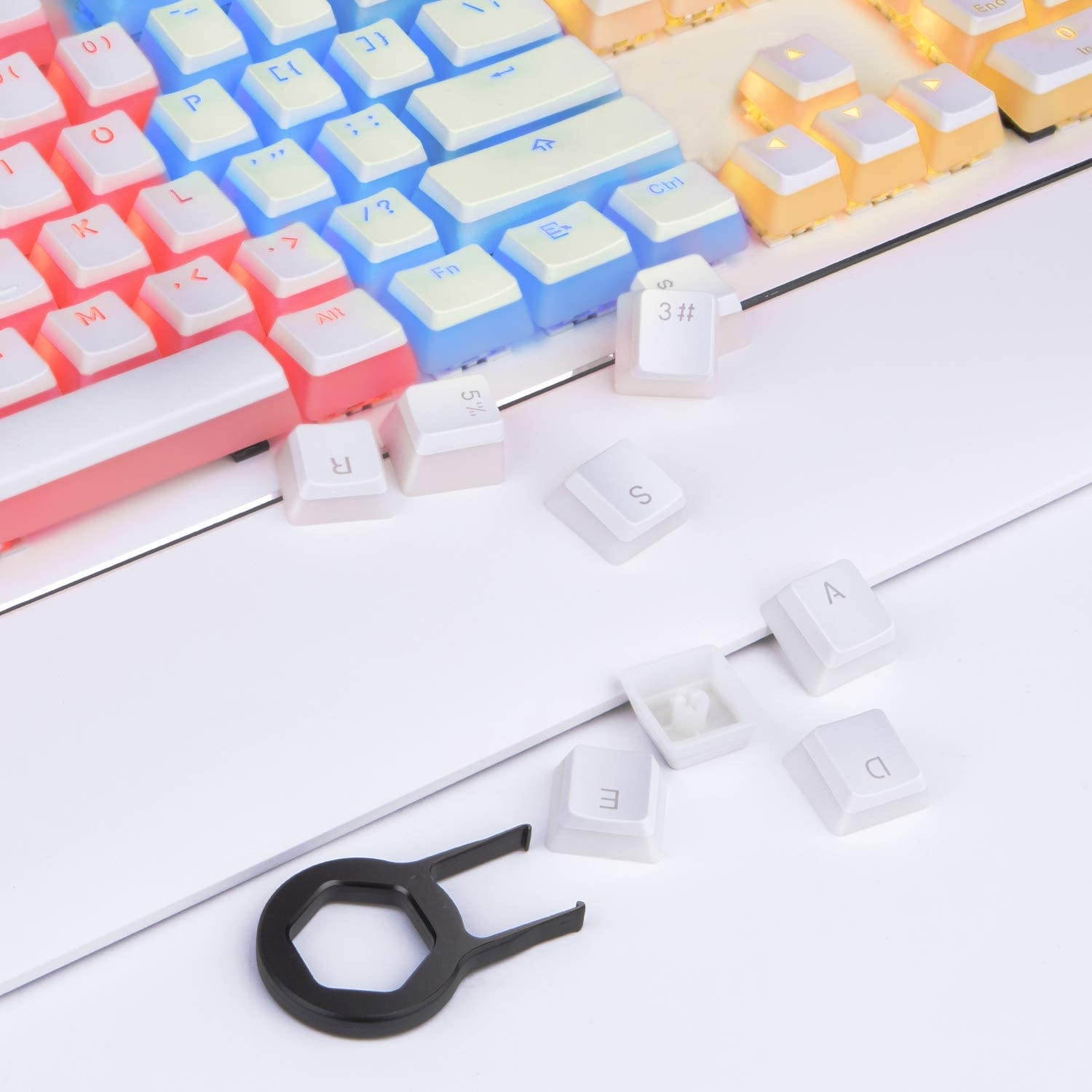 Havit Keycaps 60 87 104 Double Shot Backlit PBT Pudding Keycap Set with Puller for DIY Cherry MX RGB Mechanical Keyboard (Black)