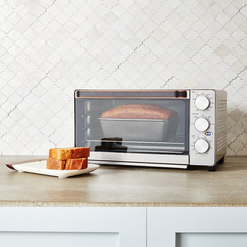 Crux 14543-SN 6 Slice Convection Air Flow Kitchen Countertop Toaster Oven with 3 Position Grill Rack and 5 Cooker Functions, Stainless Steel