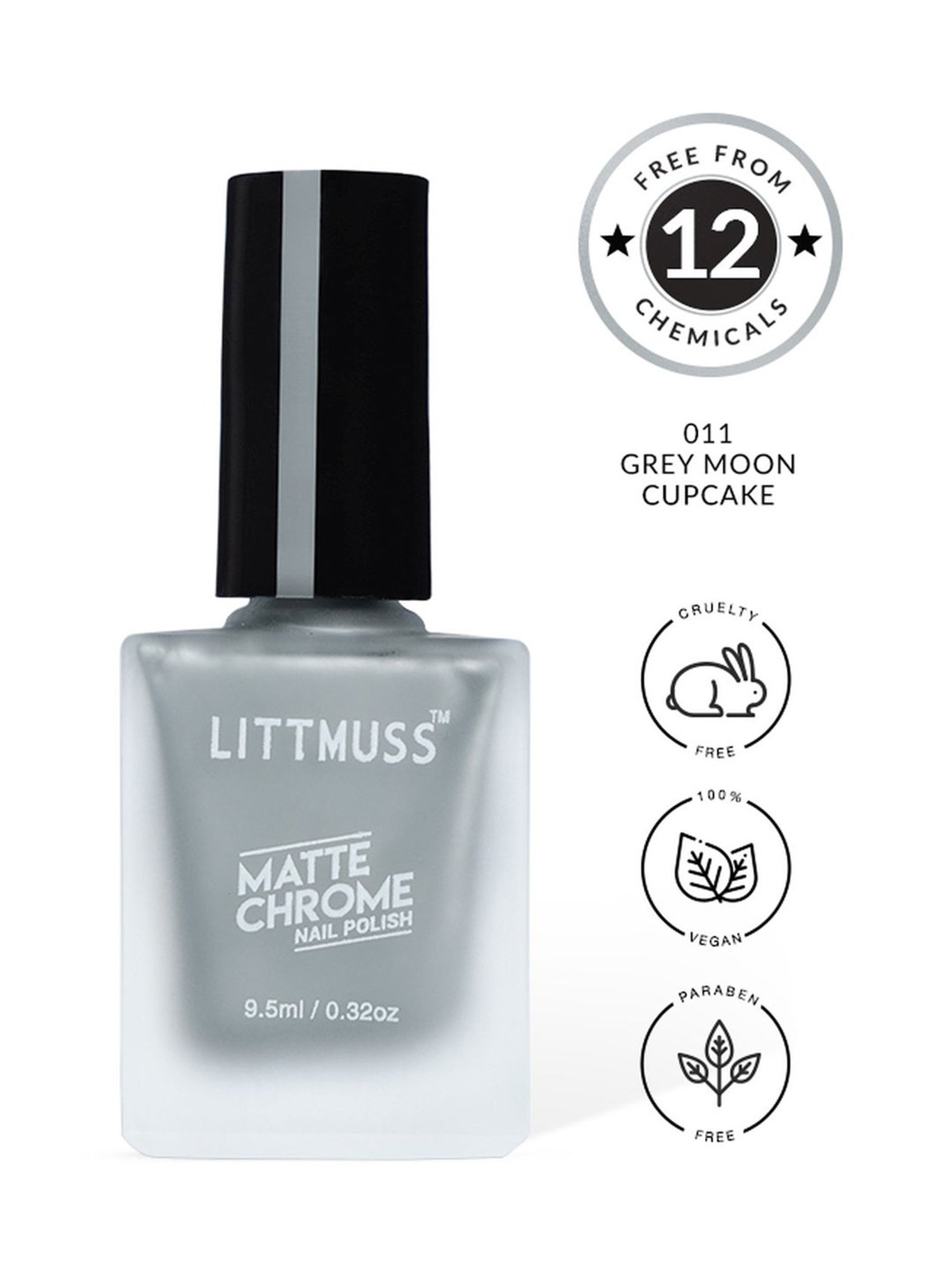 Littmuss Matte Chrome Nail Polish Grey Moon Cupcake 011 - 9.5 ml