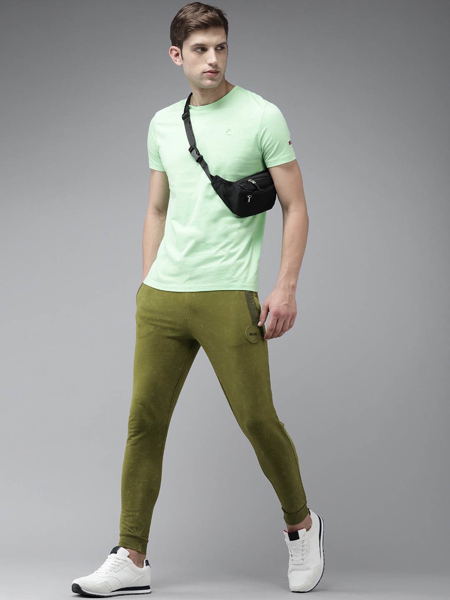 The Bear House Green Cotton Slim Fit Joggers