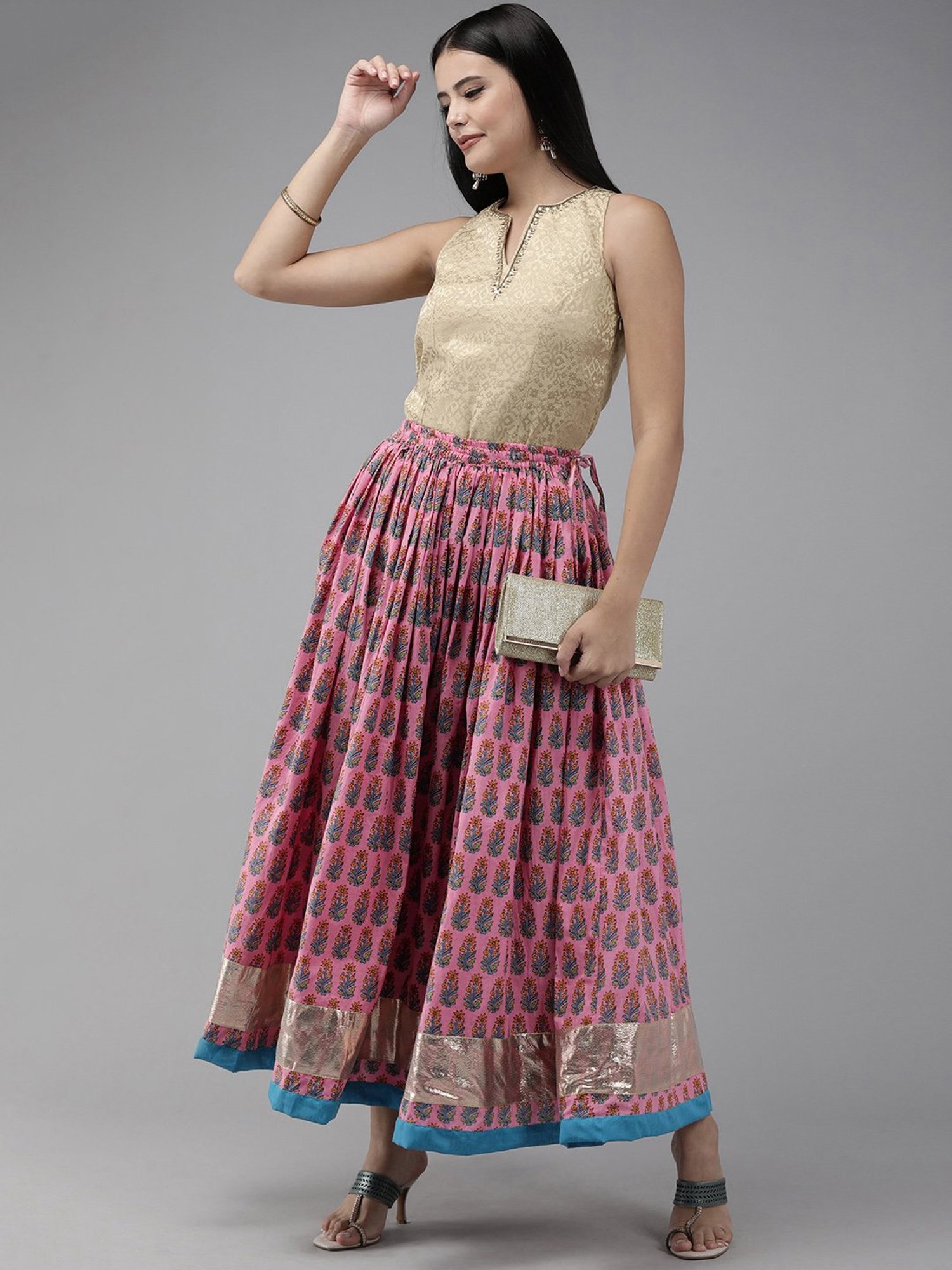 Geroo jaipur Pink Printed Skirt
